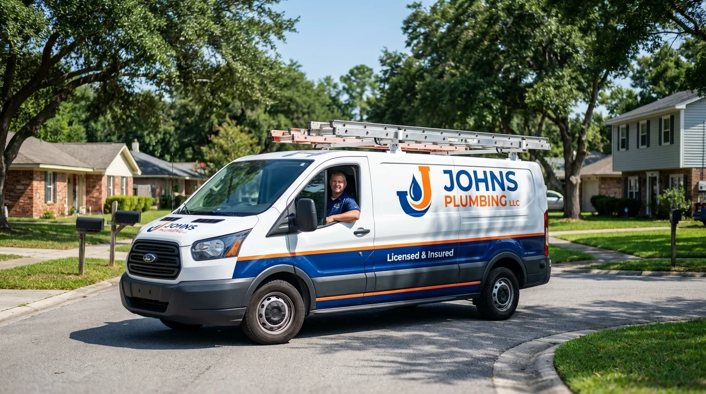 Johns Plumbing LLC service van in Lunenburg, VT