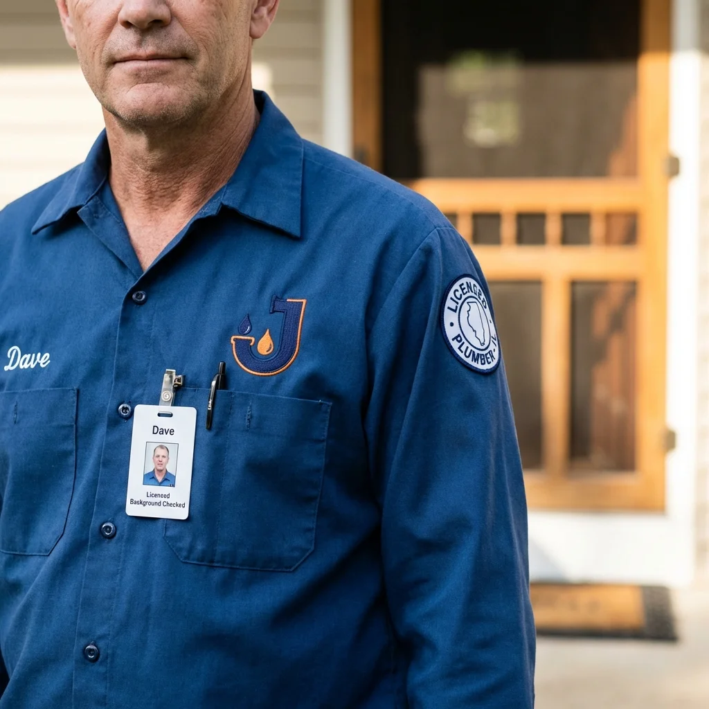 Licensed plumber showing ID badge in Lunenburg, VT