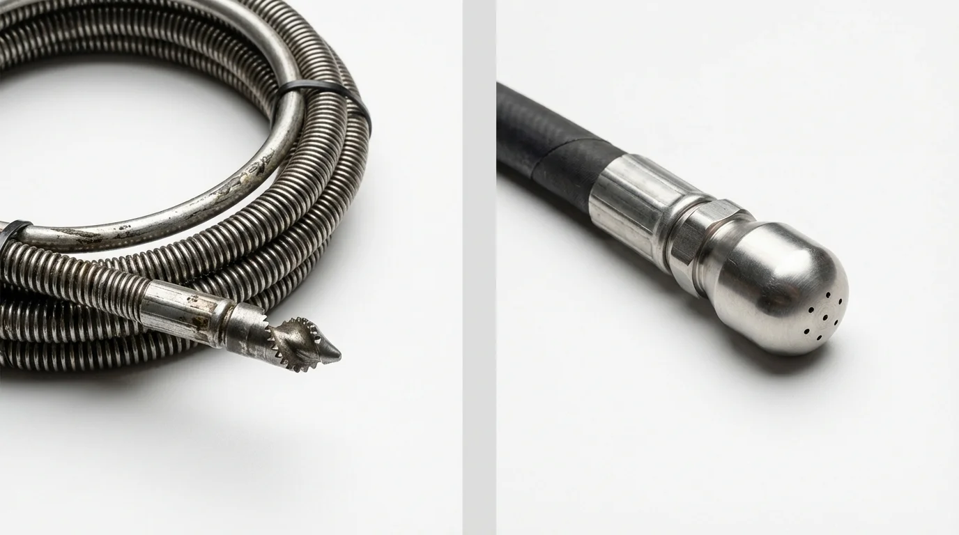 Drain snake cable and hydro jetting nozzle used for drain cleaning in Lunenburg, VT